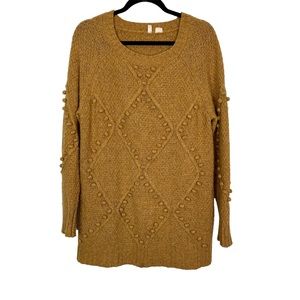 Anthropologie Moth Pom Pom Wool Blend Oversize Sweater Tunic Mustard Small